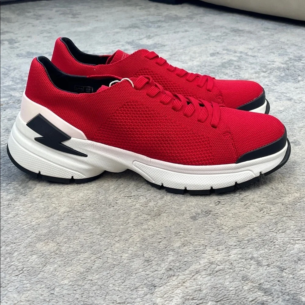 NIB Neil Barrett Thunderbolt Athletic Sneakers Low Top Lace Up Red Mens Sz 42